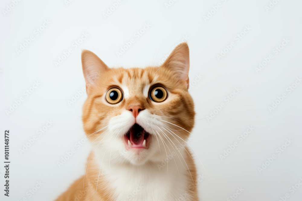 The  cat reacting with surprise, wide eyes and open mouth