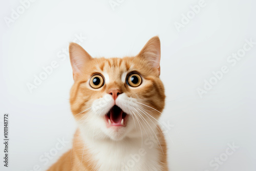 The cat reacting with surprise, wide eyes and open mouth