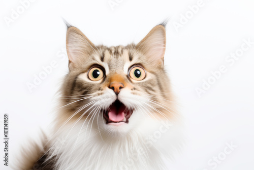 The cat reacting with surprise, wide eyes and open mouth