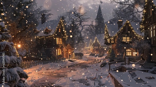 Snowy Village Scene: A Charming Illustration of a Quaint Winter Town