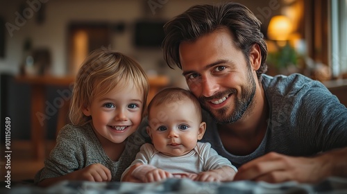 happy parents holding small baby ,playing with his older brother sitting on kitchen floor unconditional paternal love family moment