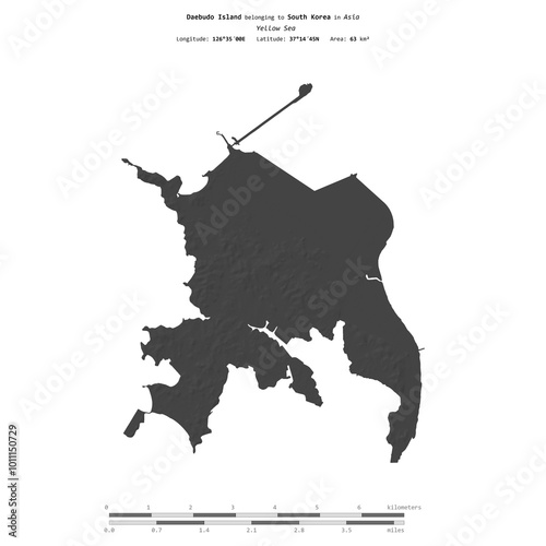 Daebudo Island. South Korea. Shape on white. Bilevel photo