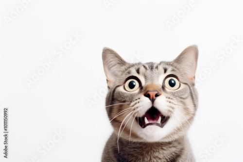 The  cat reacting with surprise, wide eyes and open mouth