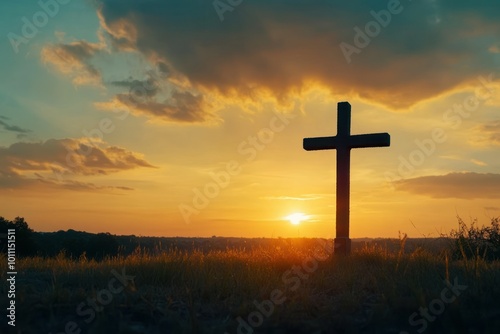 Striking Silhouette of a Crucifix at Sunset