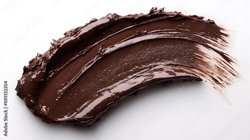A captivating photograph of a dark chocolate-colored liquid cosmetic product, showcasing its rich hue and smooth texture. The image highlights the product’s glossy finish, making it visually appealing