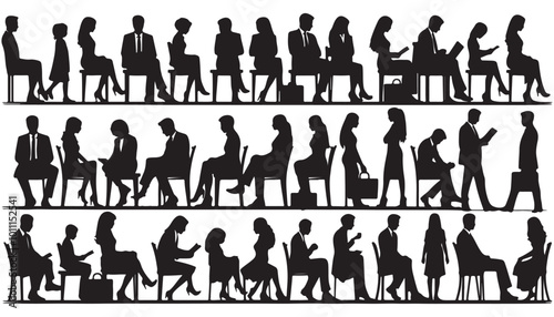 men, women, teenagers and child, a group of sitting on a bench vector illustration design black and white art