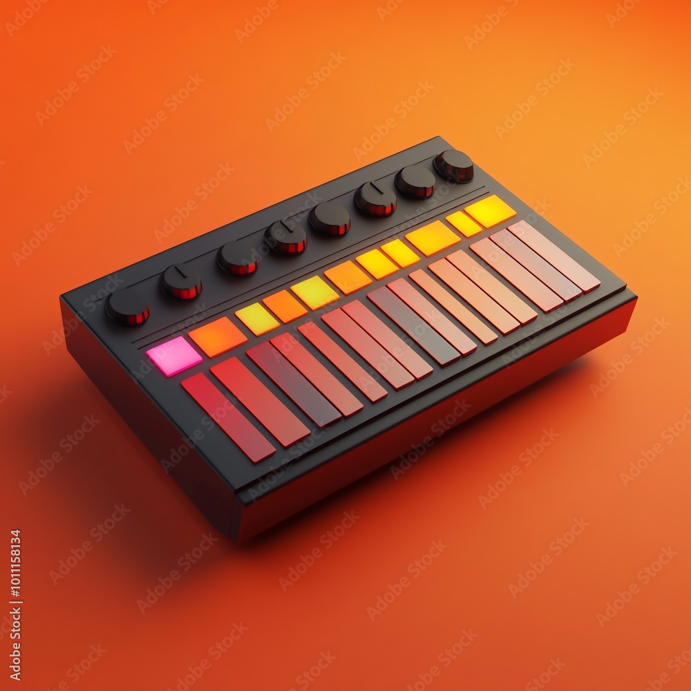 3D Synth Pads Icon: Electronic Music Creation Tool Illustration Logo