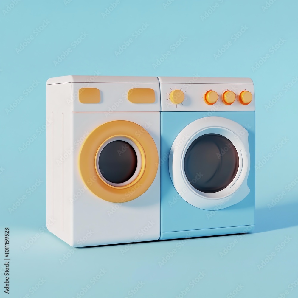 3D Washer and Dryer Icon: Combined Laundry Machine Illustration Logo 3D Washer and Dryer Icon: Combined Laundry Machine Illustration Logo