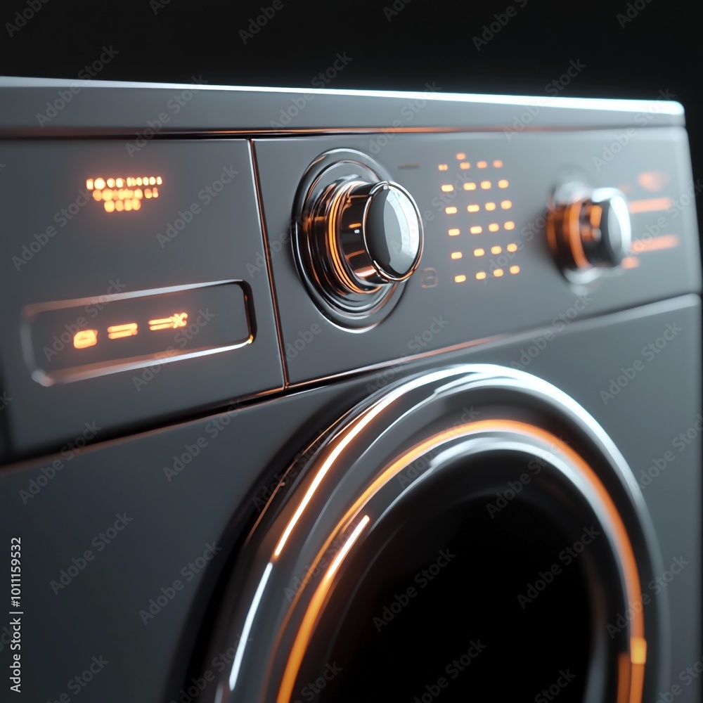 3D Washer Controls Icon: Laundry Machine Settings Illustration Logo