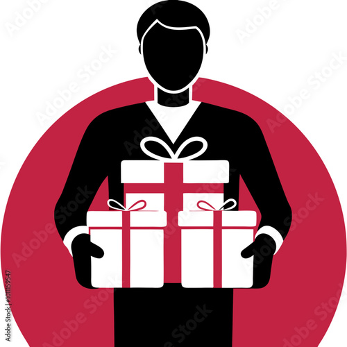 Vector illustration of person holding gift boxes