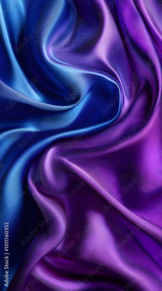Obraz premium Blue and purple silk satin fabric background with wavy folds