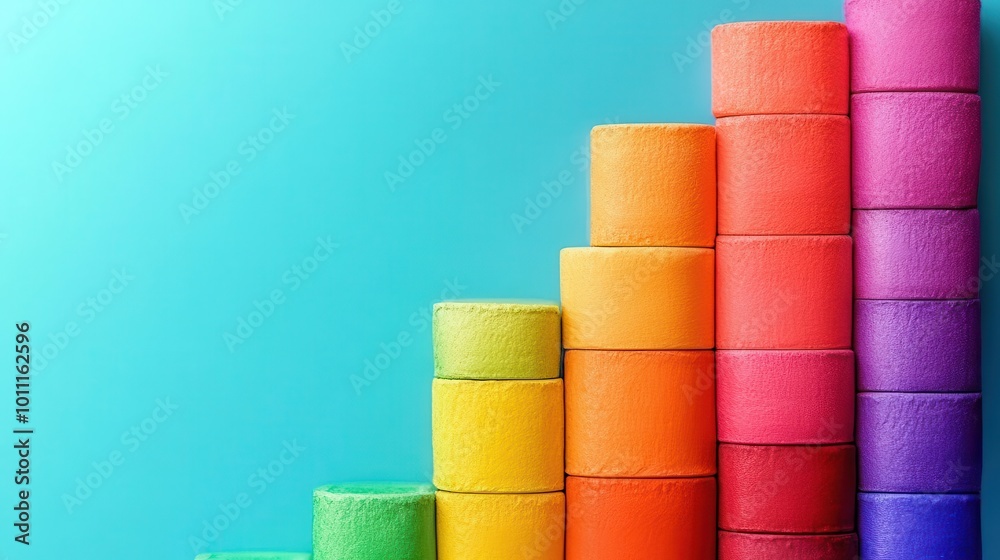 Colorful stacked rolls create a vibrant gradient. Perfect for backgrounds or creative projects, radiating energy and positivity. Colorful stacked rolls create a vibrant gradient. Perfect for backgrounds or creative projects, radiating energy and positivity.