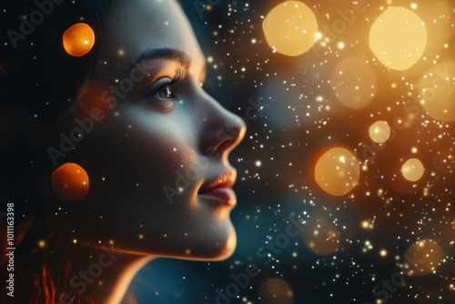 Mesmerizing Portrait of a Woman with Stardust Effects