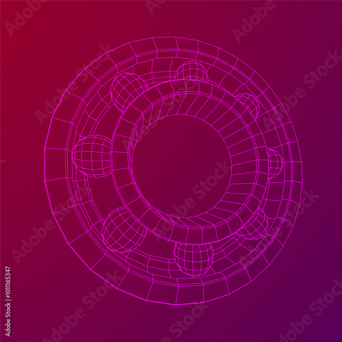 Roller bearing. Circular round rotating bearings used in industry for heavy equipment mechanical work and engineering. Wireframe low poly mesh vector illustration.