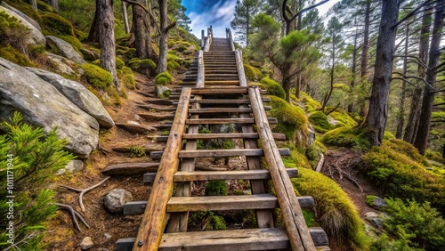 Scenic Wooden Ladder on Trail in Mount Ostas Reserve, Table Mountains - Nature Adventure and Hiking Experience photo