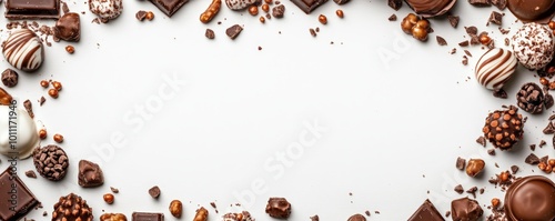Obraz na płótnie Frame of assorted chocolate candies on white background w salonie
