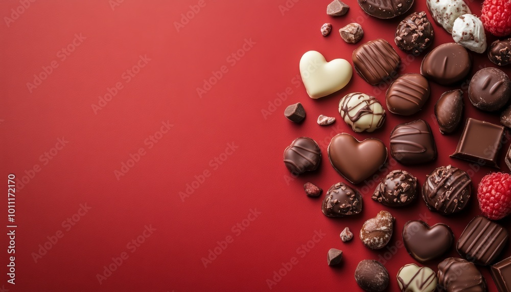 Assorted Chocolates on Red Background