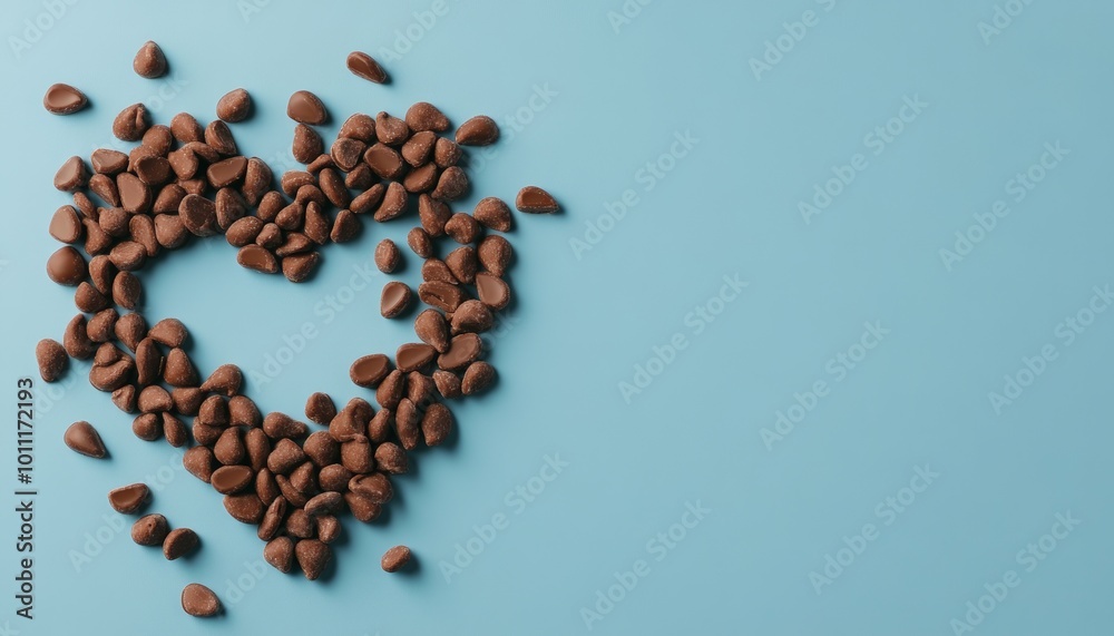 Heart-Shaped Chocolate Chips on Blue Background Heart-Shaped Chocolate Chips on Blue Background