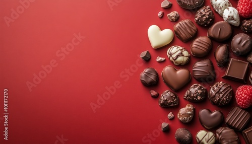 Obraz na płótnie Assorted Chocolates on Red Background w salonie