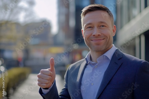 Confident Businessman Smiling with Thumbs Up