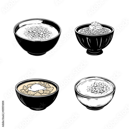 Set of cereal bowls, hand-drawn illustration