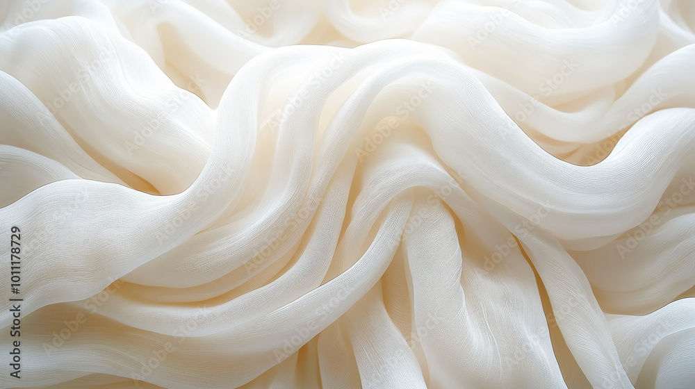 Elegant white silk fabric with soft waves in natural light