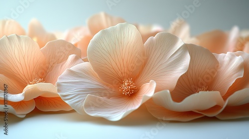 an artistic ,delicate arrangement of abstract flower petals bathed in soft pastel beige hues that evoke sense of calm ,beauty embodying the principles of aesthetic minimalism