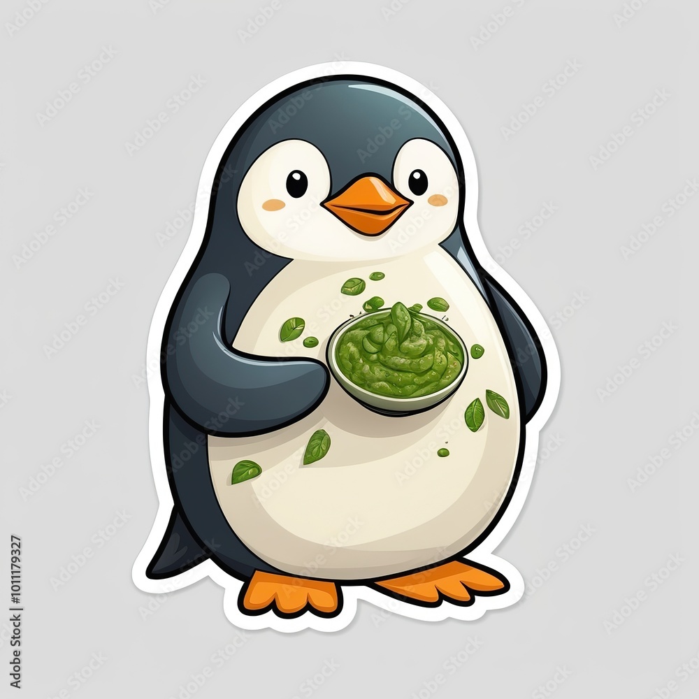 Fototapeta premium The Penguin in Green: A Pesto Wonderland