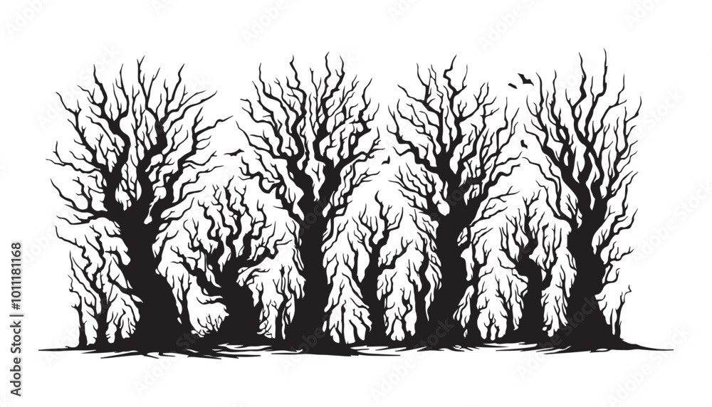 Εκτύπωση καμβά scary vector tree forest illustration graphic background vector illustration des