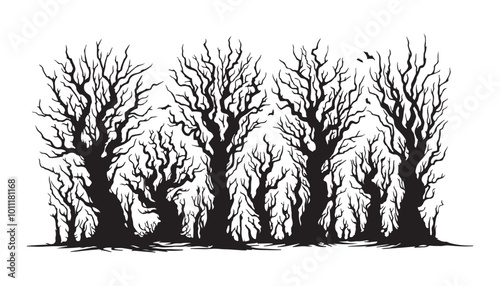 Принти на полотні scary vector tree forest illustration graphic background vector illustration des