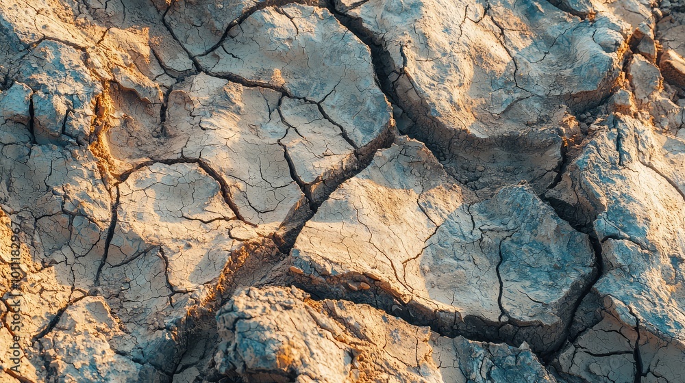 Close-up of cracked earth surface showcasing natural textures and patterns. A visual representation of drought and arid conditions.