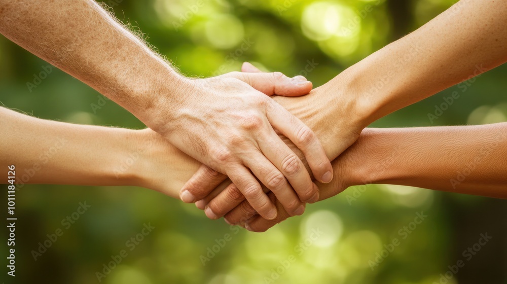 A circle of hands linked together, symbolizing teamwork, cooperation, and the strength of a supportive community A circle of hands linked together, symbolizing teamwork, cooperation, and the strength of a supportive community