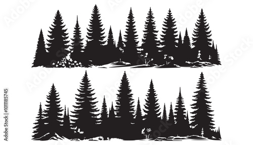 fir forest silhouettes isolated on white background vector illustration design black and white art