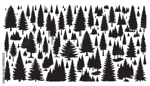 fir forest silhouettes isolated on white background vector illustration design black and white art