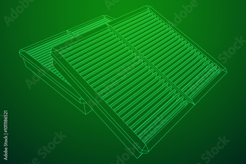 Car engine air filters. Auto spare part. Car care service maintenance. Wireframe low poly mesh vector illustration.