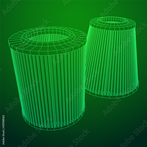 Car engine air filters. Auto spare part. Car care service maintenance. Wireframe low poly mesh vector illustration.