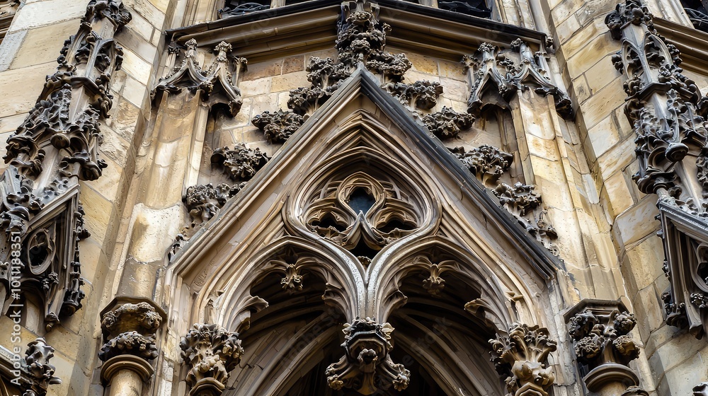 Detailed Gothic architecture with intricate carvings showcasing historical craftsmanship and artistry in stone. Detailed Gothic architecture with intricate carvings showcasing historical craftsmanship and artistry in stone.
