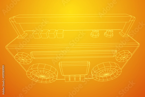 Retro Boombox outdated portable cassette tape recorder. Wireframe low poly mesh vector illustration.
