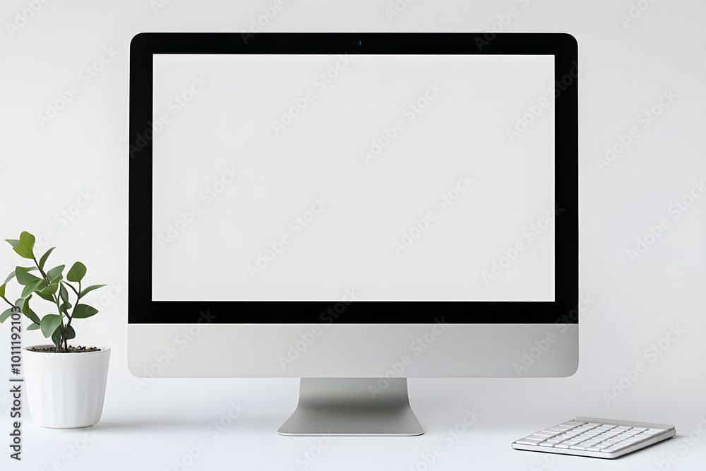 Personal computer mockup in front with empty screen on white background Personal computer mockup in front with empty screen on white background