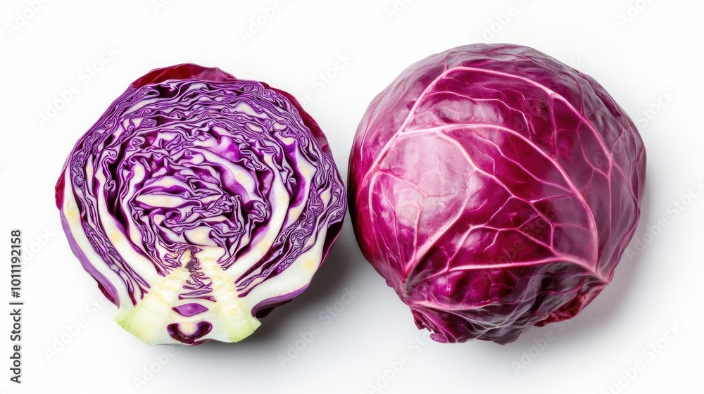 Red Cabbage Cut in Half on White Background. Red Cabbage Cut in Half on White Background.