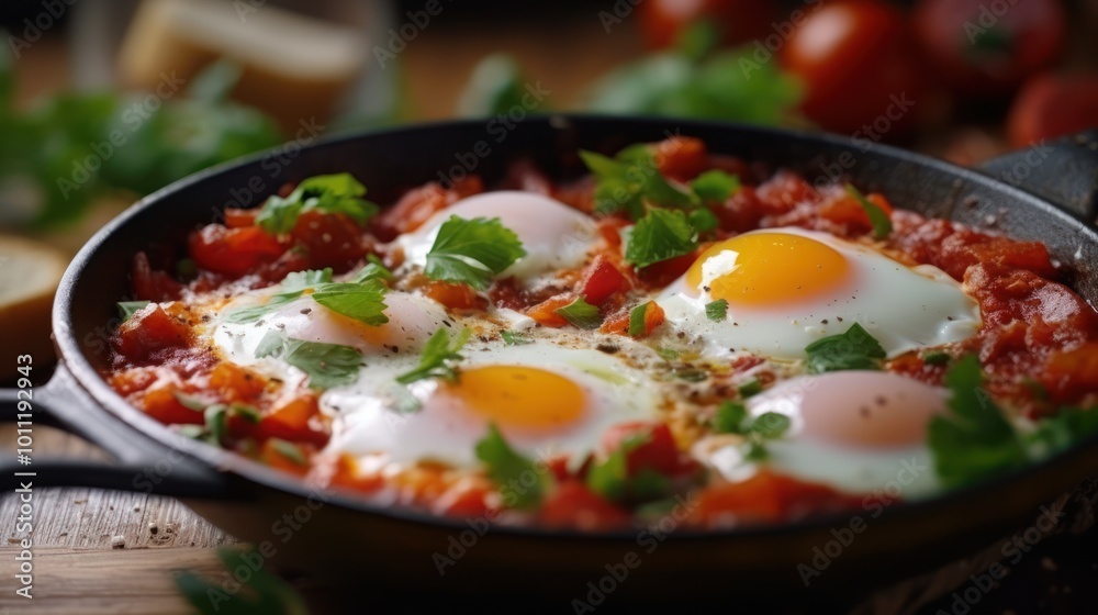 Delicious Shakshuka with Eggs and Tomatoes Delicious Shakshuka with Eggs and Tomatoes