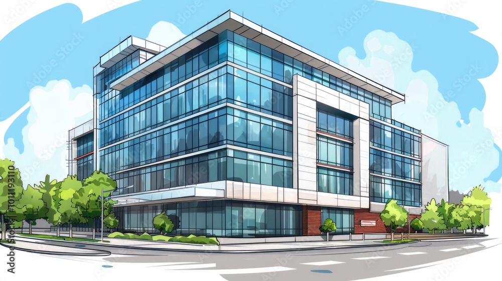 Cartoon Office Building Illustration for Business Cover Scene Cartoon Office Building Illustration for Business Cover Scene