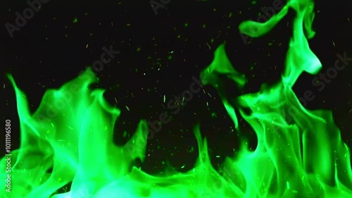 Raging Green Flames And Fire Burning Overlay Background Effect 