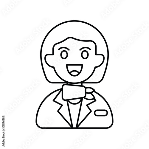 Air Hostess line icon with white background vector stock illustration