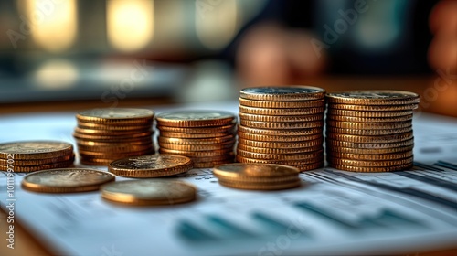 Wallpaper Mural two people discussing pension eligibility with documents ,stacks of coins on the table Torontodigital.ca