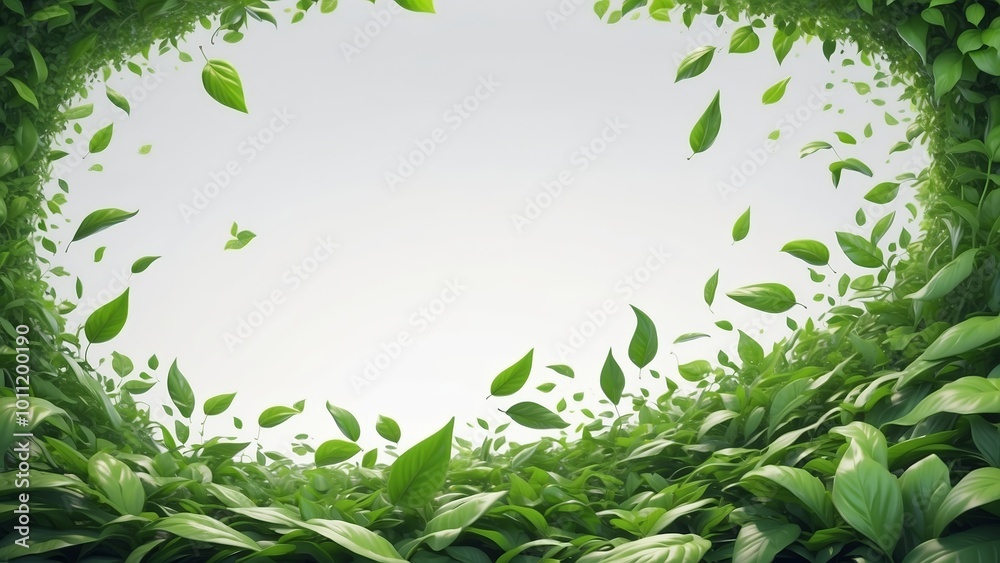 Flying fresh green leaves on a isolated white background. Environment and ecology backdrop concept. Flying fresh green leaves on a isolated white background. Environment and ecology backdrop concept.