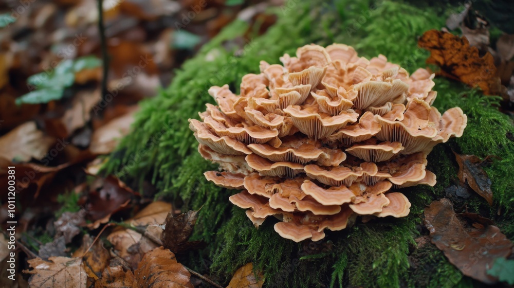 Vibrant Mushroom Cluster on Green Moss Vibrant Mushroom Cluster on Green Moss