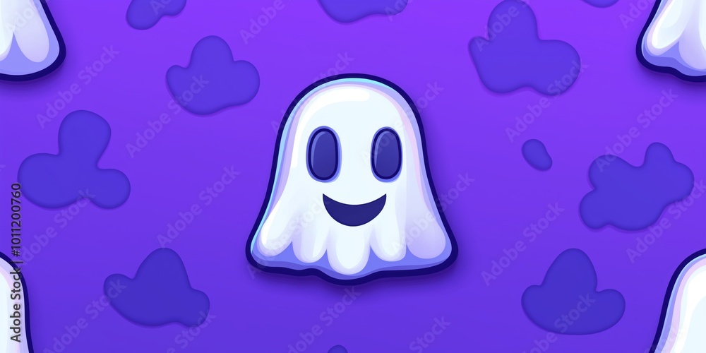 Smiling ghosts floating on a vibrant purple background in a fun Halloween pattern Smiling ghosts floating on a vibrant purple background in a fun Halloween pattern