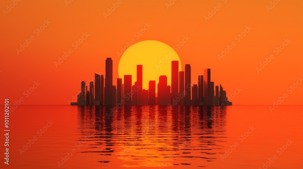 Fototapeta premium Melting Sun Over Cityscape at Dusk