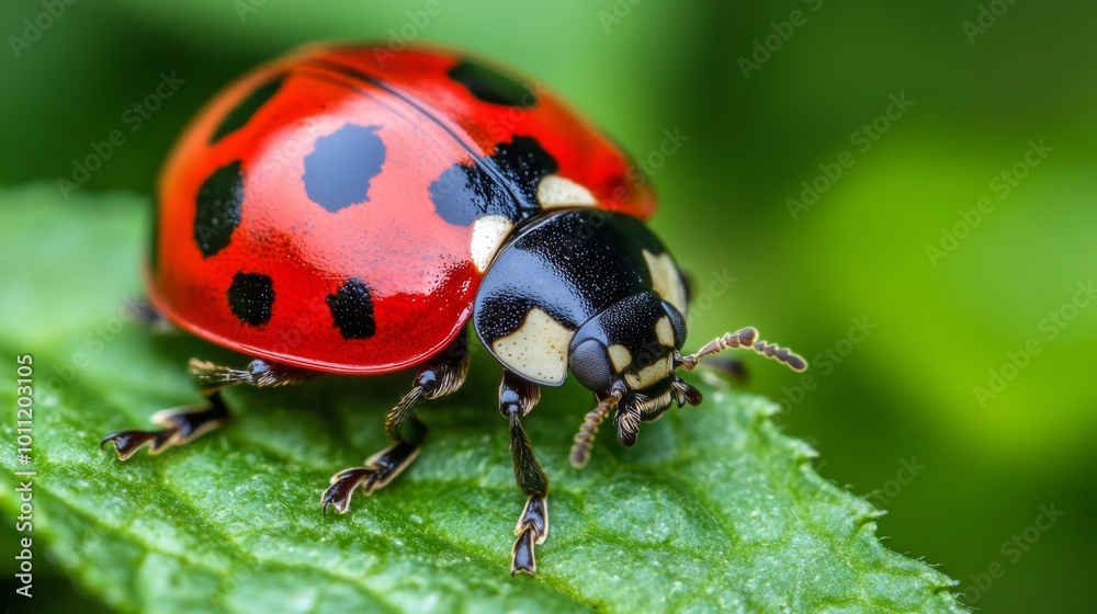 Colorful Ladybug on Green Leaf Colorful Ladybug on Green Leaf